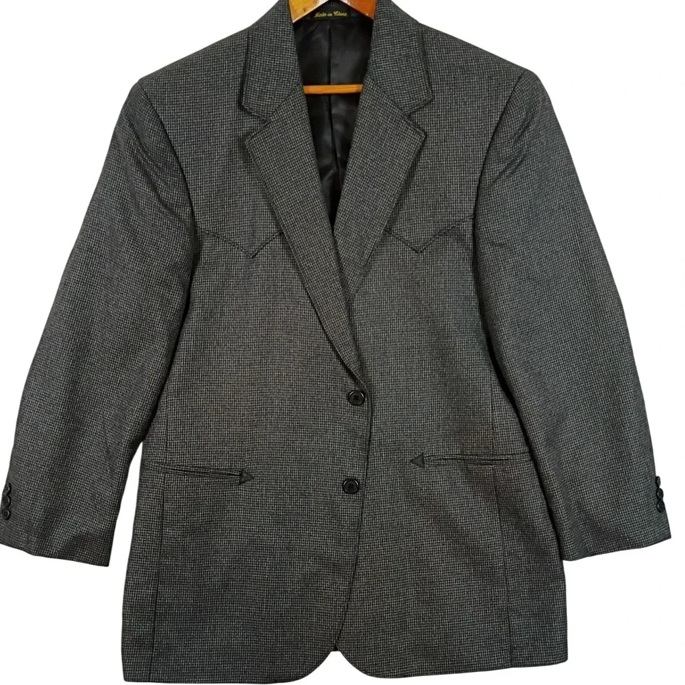 Circle S Western Blazer Mens 42R Gray Houndstooth Cowboy Country Sport Coat